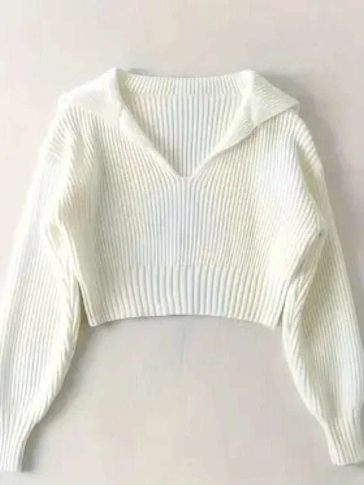 New Winter Women'S Cozy V-Neck Short Sleeve Pullover Soft Ribbed Texture Basic Long Sleeve Solid Knit Sweater Casual Womenswear