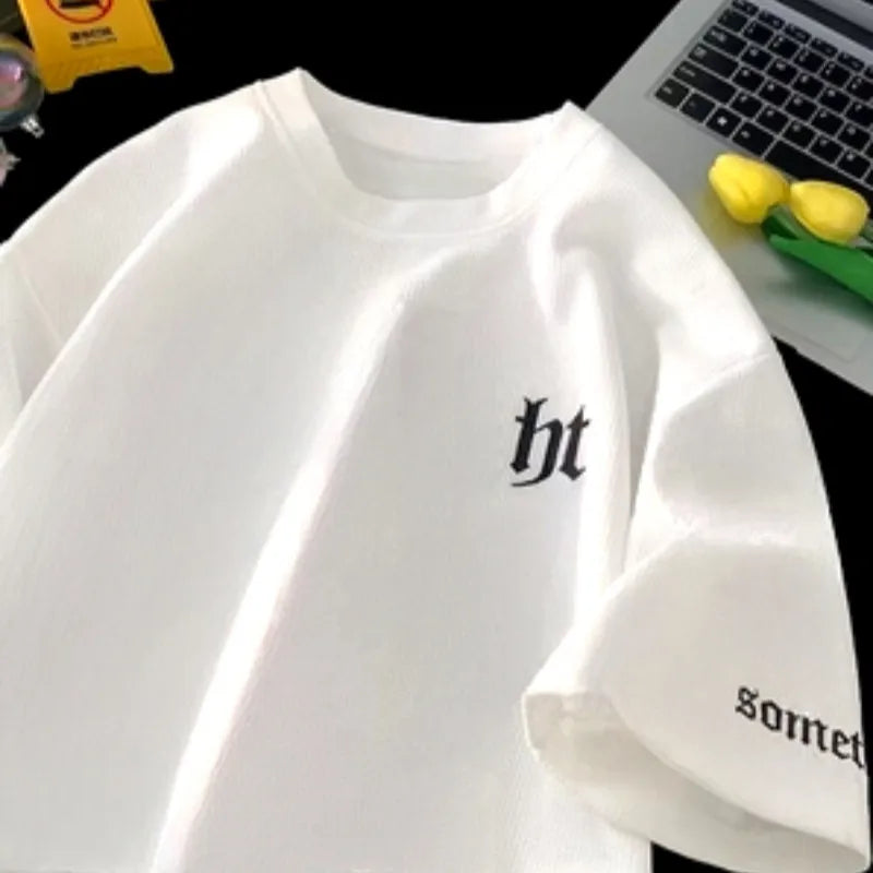 Summer Men's T-shirts Cotton 100% High quality Tees Letter Graphic Style Gothic Essential Basic Loose Oversized T shirt for Men luxecrown.co.uk