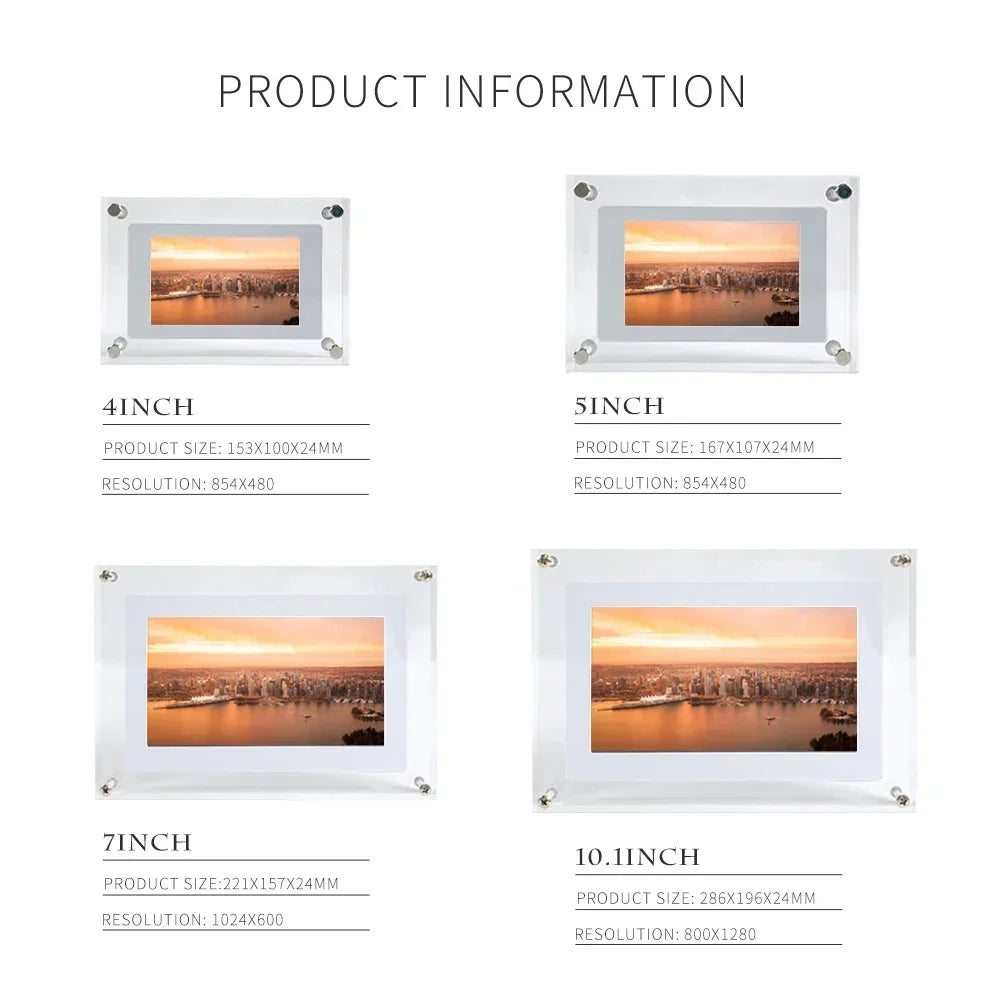 **CrystalView 5" Acrylic Digital Photo Frame – IPS Display | 1000mAh Battery | 2GB Memory** Streetsharks