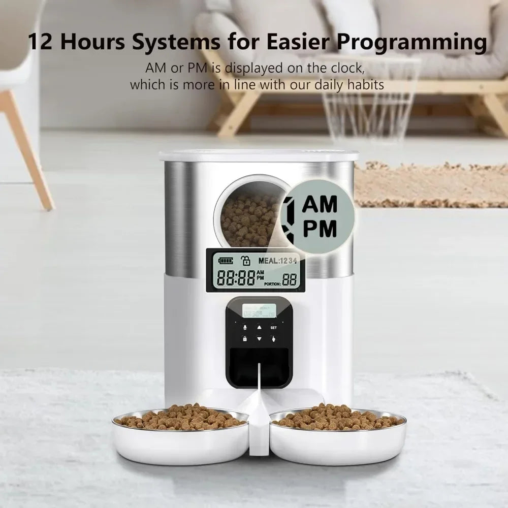 5L Large Capacity Automatic Cat Feeder For 2 Cat & Dog Timer Pet Feeder With Stainless Steel Bowl Pet Dry Food Auto Dispenser luxecrown.co.uk