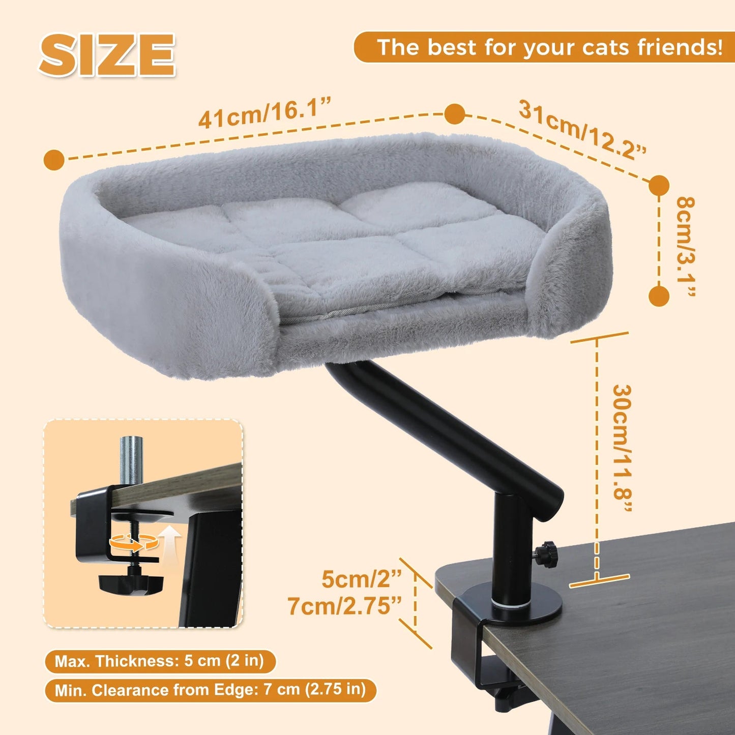 Cat Desk Bed, 360° Rotatable Cat Bed Stand for Indoor Cats, Adjustable Cat Basket, Cats Hammock for Table, Soft Cat Bed for Desk luxecrown.co.uk