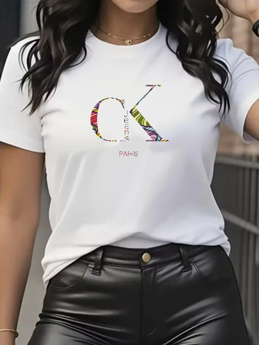Summer luxury brand fashion cartoon letter print crew collar clothing short sleeve T-shirt trend women's summer Y2K top luxecrown.co.uk