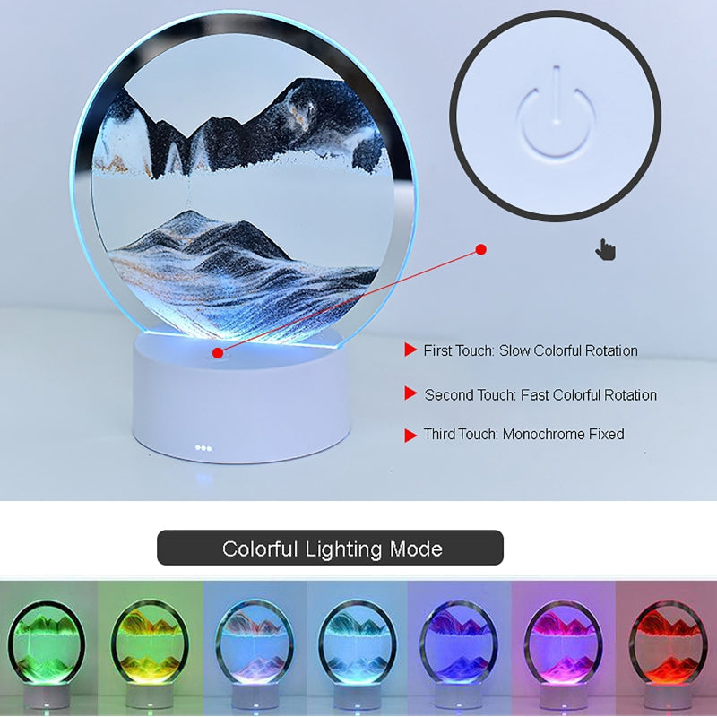 3D Hourglass Table Lamp 7 Color RGB Adjustable Moving Sand Quicksand Flowing Sand Art Picture Deep Sea Sandscape Home Decor Gift Streetsharks