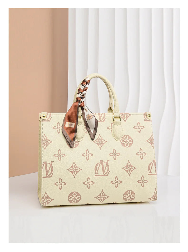 Fashionable Large Capacity Tote Bag 2025 New Style Simple Urban PU Ladies Handbag Commuter Daily Use Contrast Color Embossed luxecrown.co.uk