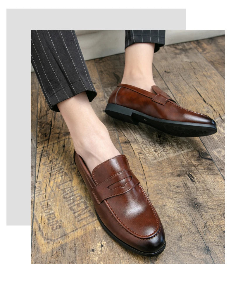 Men Casual Leather Shoes Dress Leather Loafers Men Classic Casual Business Shoes Trend Formal Party Social Leather Shoes Male luxecrown.co.uk