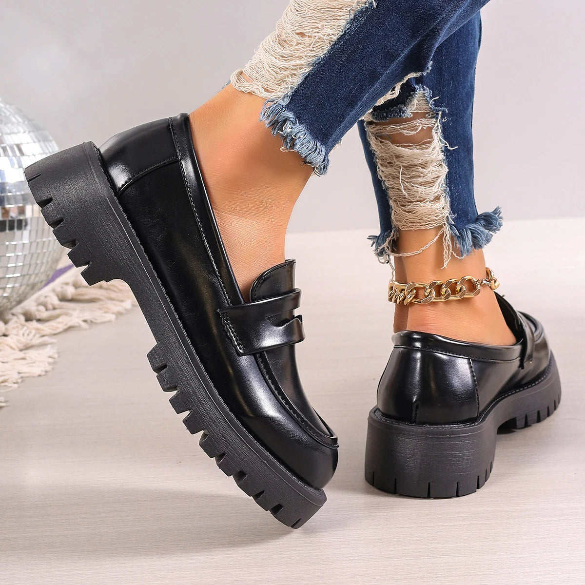 Casual Platform Loafers Woman 2024 British Style Black Brown PU Leather Shoes for Women Comfort Slip On Flats Plus Size luxecrown.co.uk