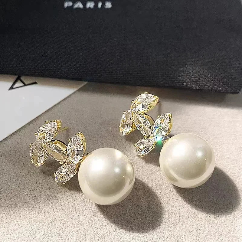 Fashion Trendy Cubic Zirconia Pearl Chic Earrings for Women Advanced Sense Shiny Letter Dangle Earrings Elegant Jewelry Gifts Streetsharks