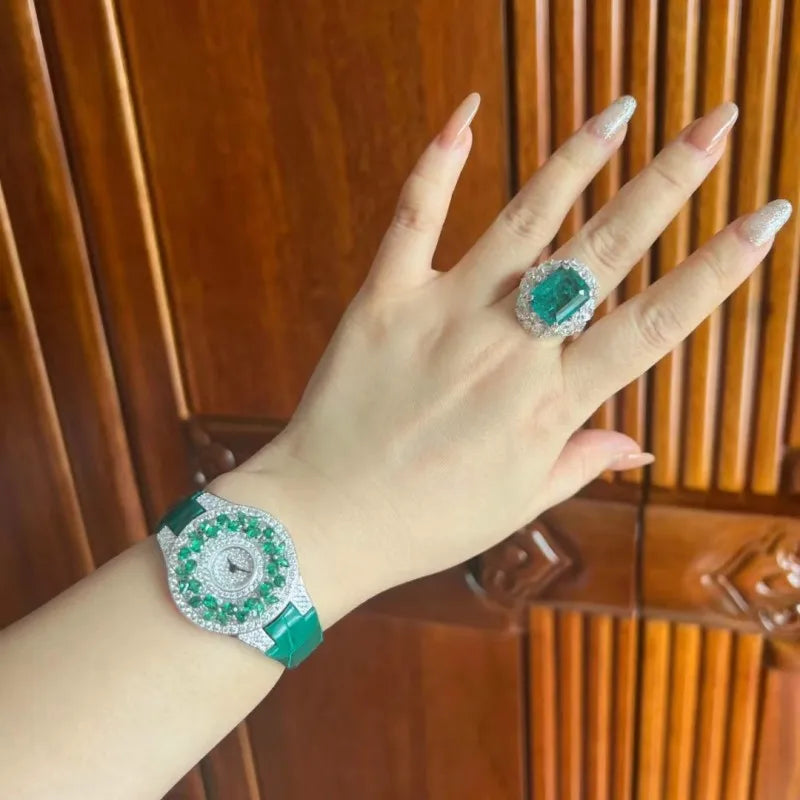 Luxury Brand Woman Watch Qualities Diamond Emerald Watches Ladies Leather Brcalaet Elegant Montre Femme watch for women luxecrown.co.uk