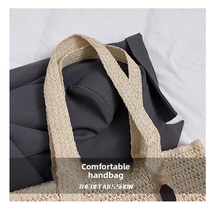 French Style Large Capacity Woven Straw Woven Bag for Women New Beach Vacation Shoulder Bag Casual Commuting Tote Bag Purse luxecrown.co.uk