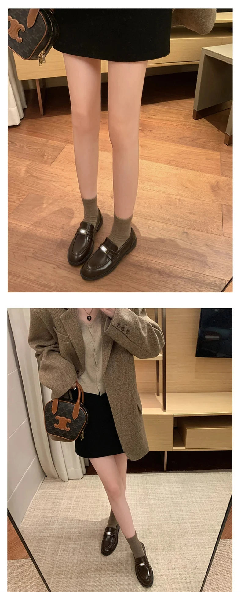 Spring New Women's Genuine Leather Shoes British Style Black Casual Shoes Banquet Office Wear Stylish Metal Design Loafers luxecrown.co.uk
