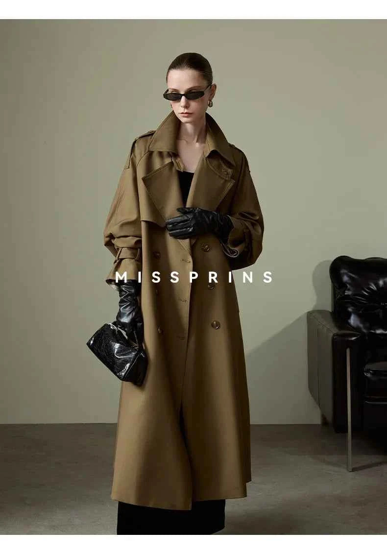 Lautaro Spring Autumn Long Khaki Trench Coat for Women Belt Double Breasted Chic Luxury Designer European Fashion Clothes 2025