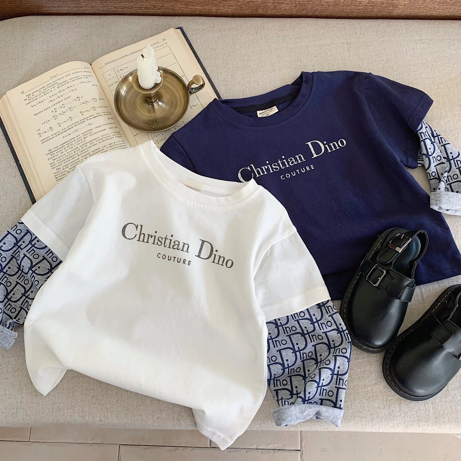 Children's T-shirt 2025 with added sugar autumn new product, men's and women's letter splicing long sleeved T baby fake two-piec Streetsharks