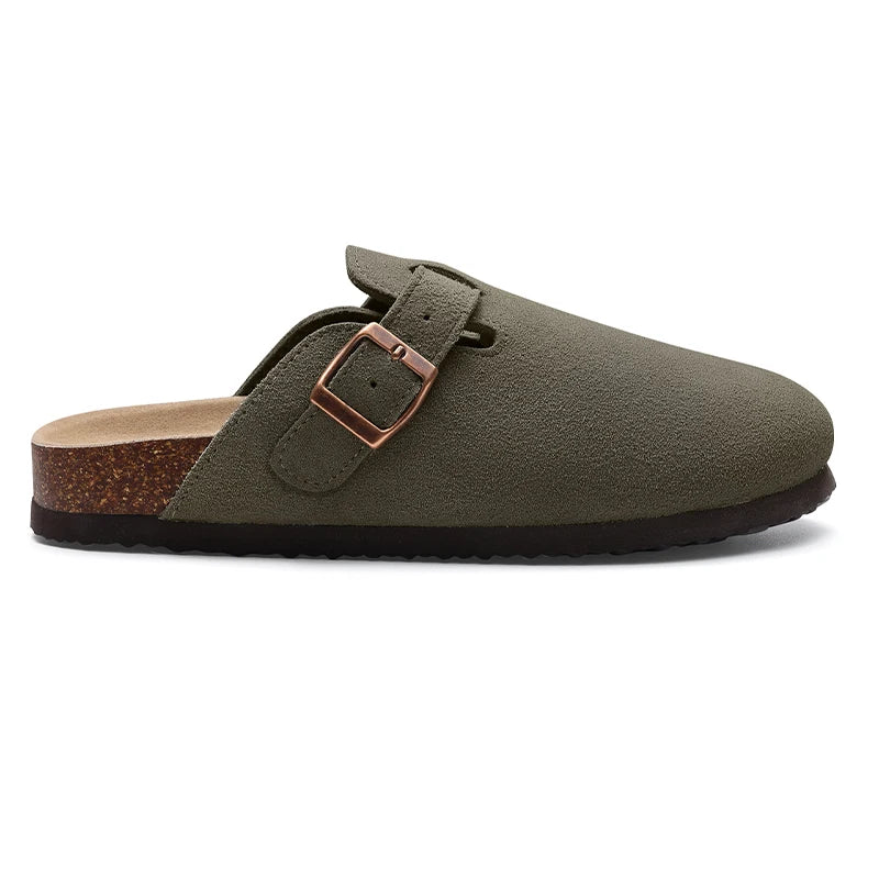 Kidmi Men's Suede Clogs Cork Footbed Clogs for Women Soft Leather Adjustable Buckle Slip-on Potato Shoes Sandals Beach Slippers luxecrown.co.uk