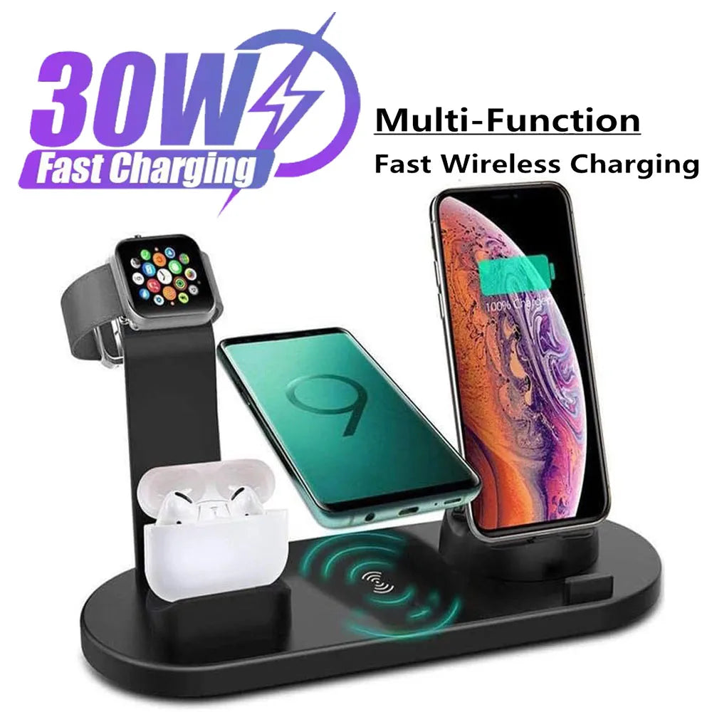 30W 6 in 1 Wireless Charger Stand Pad For iPhone 15 14 13 12 X Apple Watch Fast Charging Dock Station for Airpods Pro iWatch 7 Streetsharks