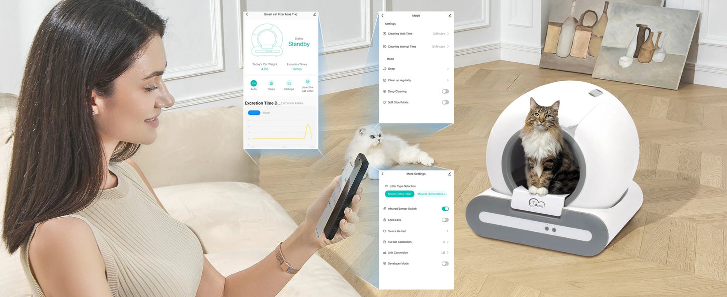 DOEL 65L Self-Cleaning Cat Litter Box App Control, ONLY Supports 2.4G WiFi w/Litter Mat&Trash Bags, Fit for Tofu & Mixed Litter luxecrown.co.uk