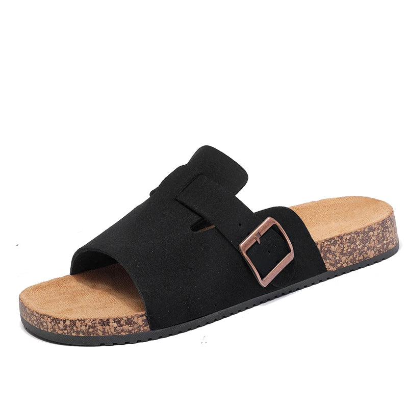 Couple's Summer Casual Men's Sandals, Simple Solid Color Slippers - Casual Backless Slippers with Black Upper and Black Straps, Suitable for Indoor/Outdoor Wear/Beach Leisure luxecrown.co.uk