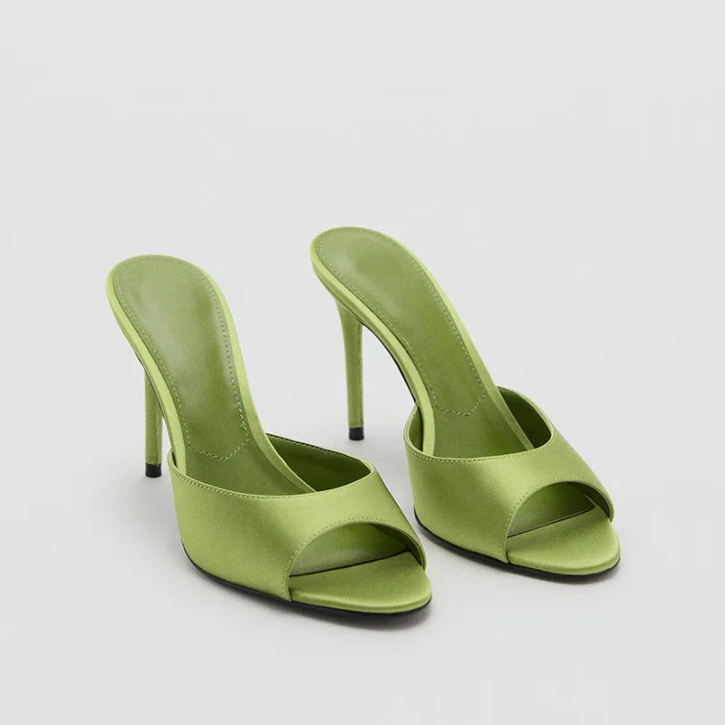 2026 Summer New Women's High Thin Heels Pointed Toes Fashion Slippers Elegant Satin Shoes Sexy Peep Toe Stiletto Sandals Pumps luxecrown.co.uk