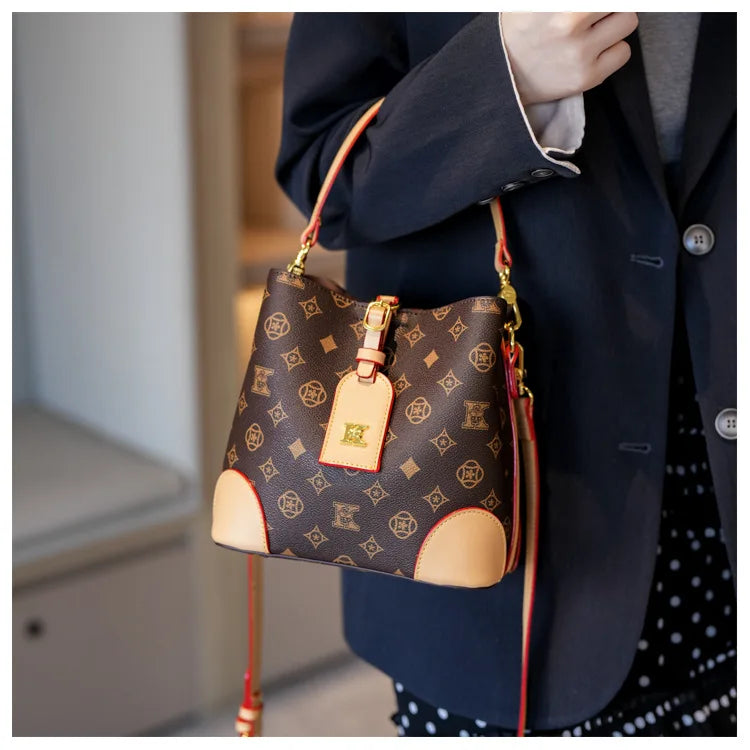 High-End Large Capacity Bucket Bag Women's Fashion Luxury Retro Floral Print Single Shoulder Bag Vintage Style PU Material luxecrown.co.uk