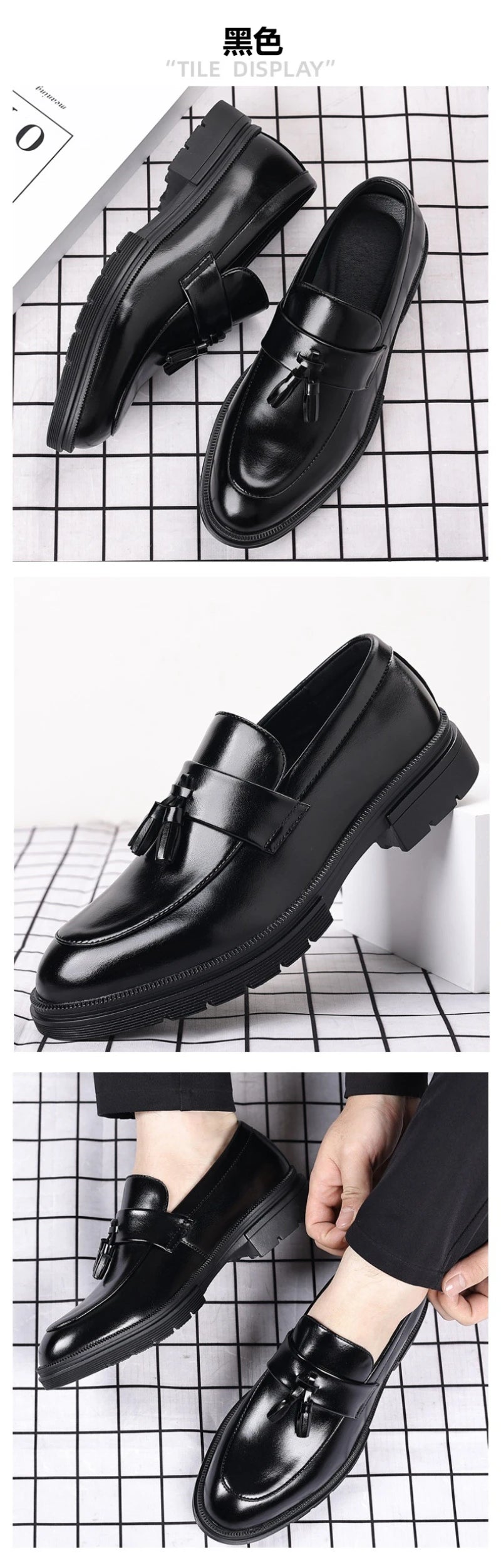 Mens Brown Genuine Leather Tassel Penny Loafers Slip On Chunky Sole Formal Dress Shoes Comfortable Non Slip For Business Office luxecrown.co.uk