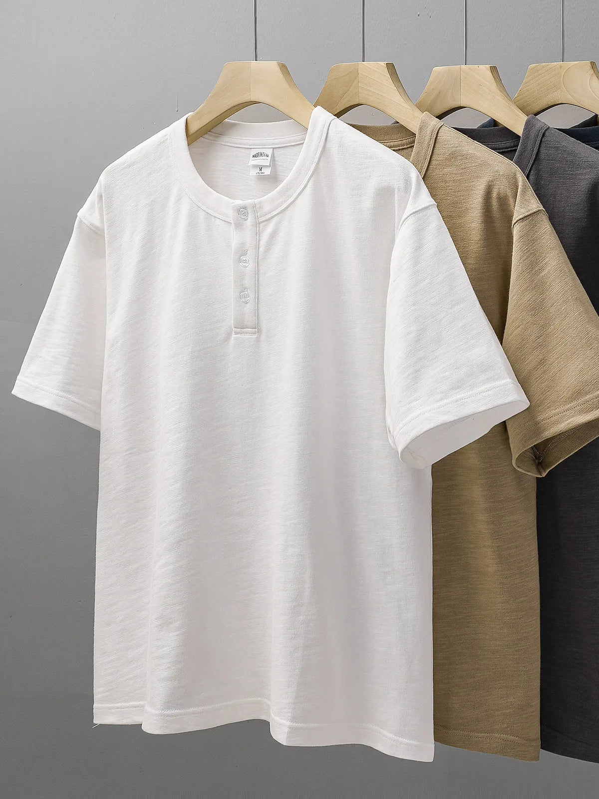 Dukeen 320g Heavyweight Henley Shirt for Men Short Sleeved Summer 100% Cotton Oversized White T Shirt Man Clothing luxecrown.co.uk