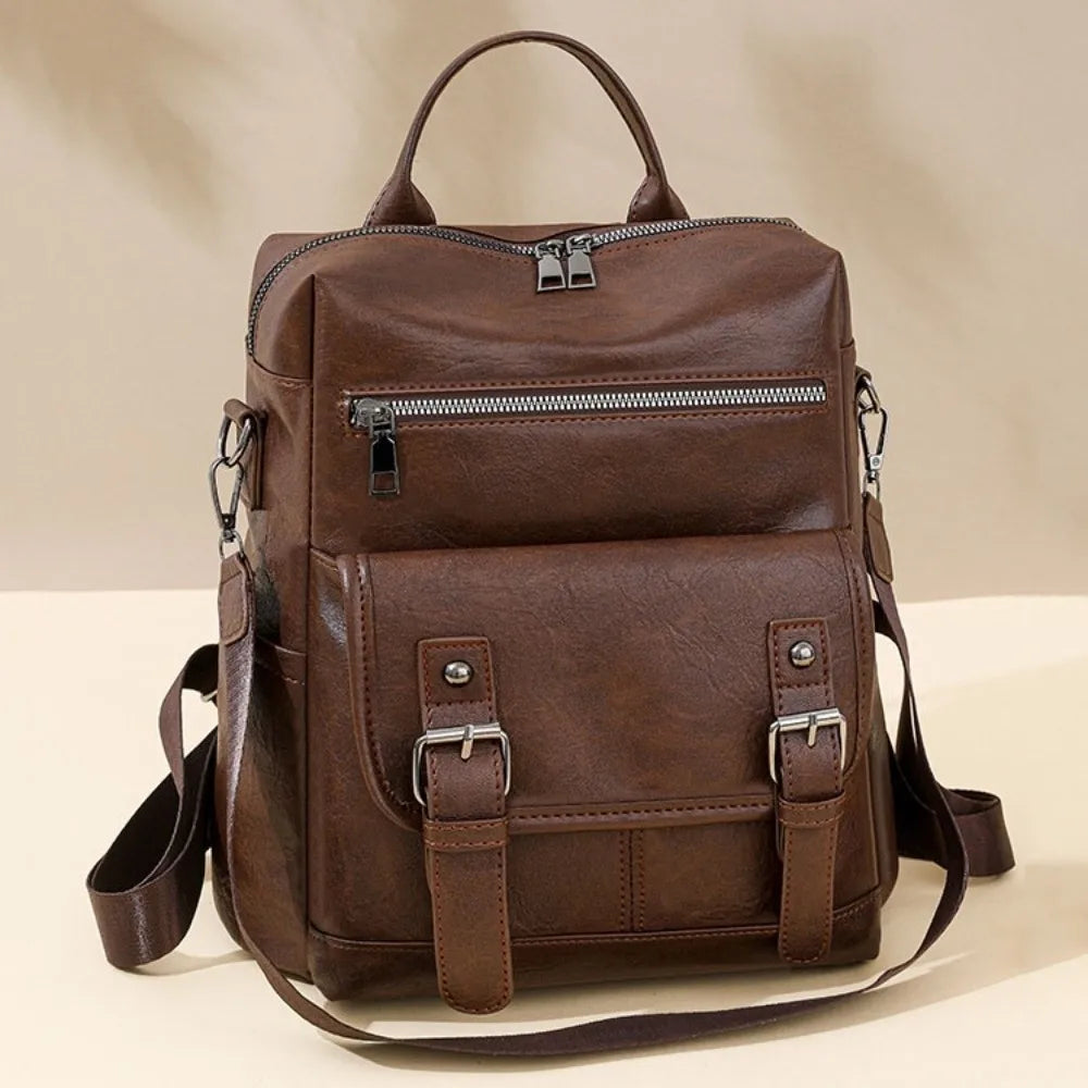 PU Peather Student Backpack Multifunctional Large Capacity Student School Bag Soft Crossboby Mommy Shoulder Bag Daily Outings luxecrown.co.uk
