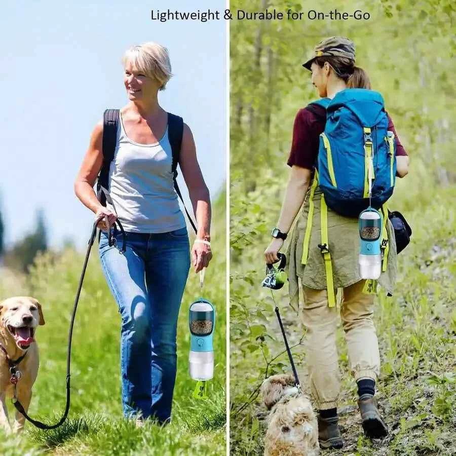 Portable Dog Water Bottle With Food Container - 3-In-1 Travel Pet Water Dispenser & Collapsible Bowl