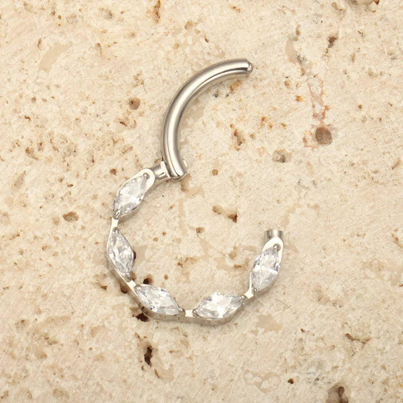 G23 Titanium One Piece Marquise Gem Clicker Hinge Piercing 16G Helix Daith Earring Nose Rings Classic Simple Design Body Jewelry Streetsharks