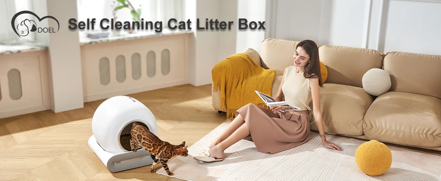DOEL Self Cleaning Cat Litter Box 65L Automatic Cat Litter Box w/ Trash Bag & Litter Mat Smart Cat Toilet App Control 2.4G WiFi luxecrown.co.uk