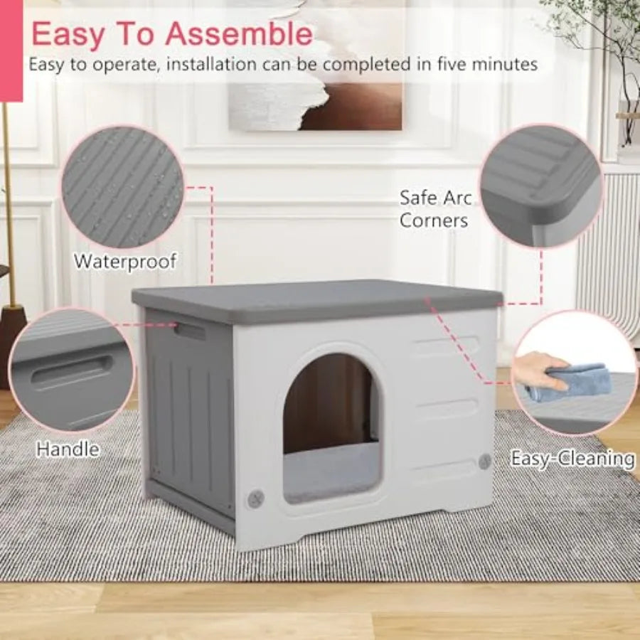 Plastic Cat House Outdoor and Indoor, Waterproof Feral Cat Houses with Escape Door, Sturdy Outdoor Cat House with Bed Mat, Outs luxecrown.co.uk