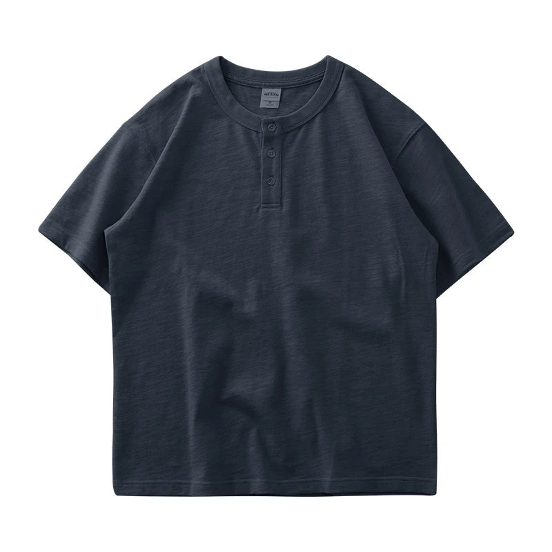 Dukeen 320g Heavyweight Henley Shirt for Men Short Sleeved Summer 100% Cotton Oversized White T Shirt Man Clothing luxecrown.co.uk
