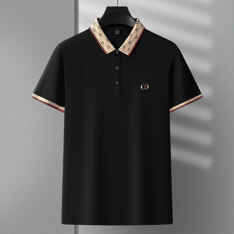 Men's Fashion 2025 Short sleeved Summer Polo Shirt High end Design Exquisite Ice Silk Embroidered Breathable T-shirt