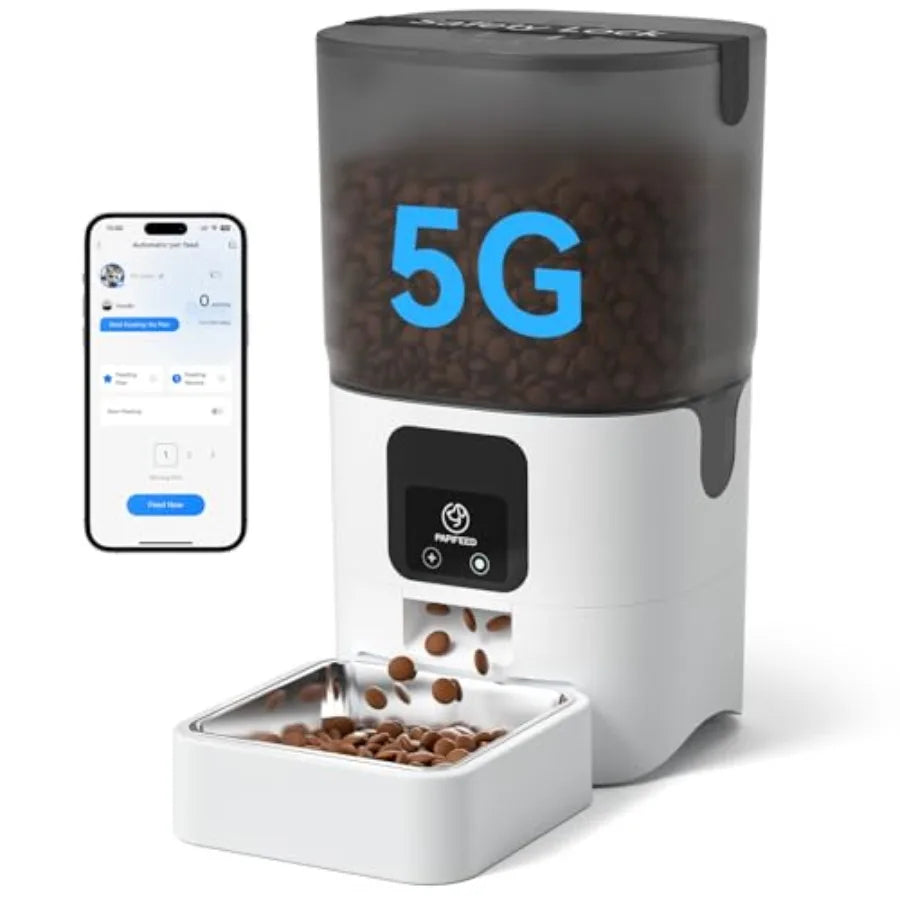 Automatic Cat Feeder with Camera, 1080P HD and Night Vision, 6L Cat Food Dispenser with App, 5G WiFi Timed Cat Feeder for Dry F luxecrown.co.uk