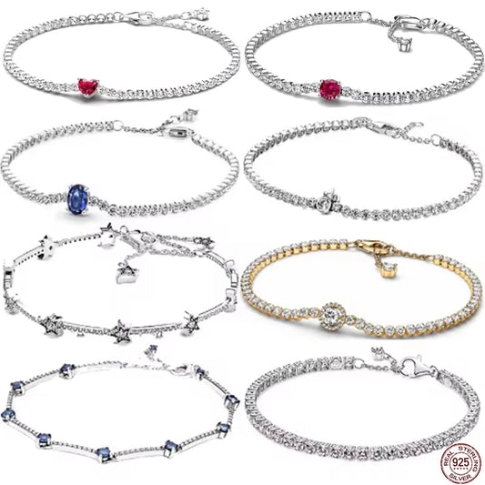 Brand new 925 sterling silver zirconia exquisite tennis star bracelet for women DIY original charm beads exquisite jewelry Streetsharks