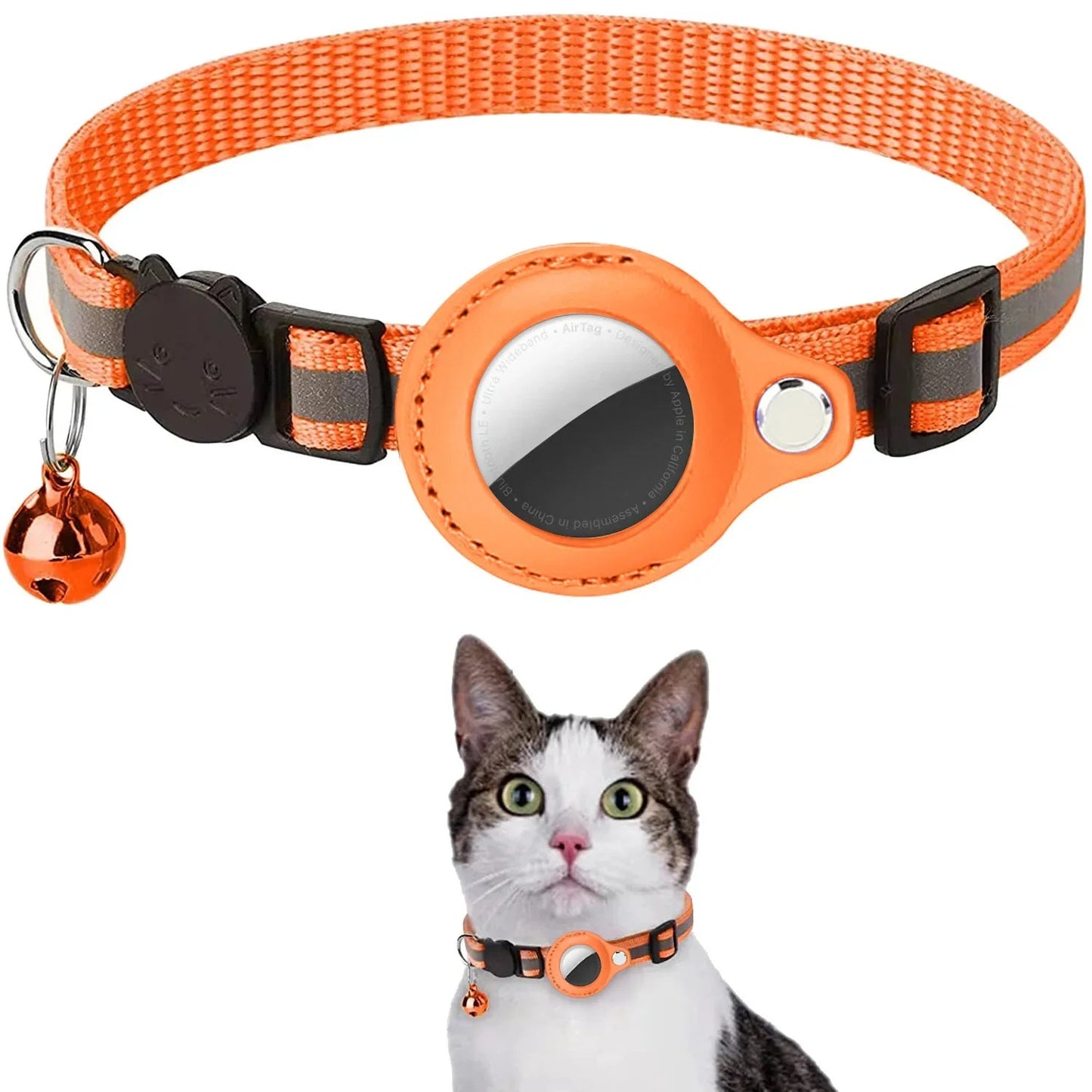 Cat AirTag Holder Collar Breakaway Reflective Strips Adjustable Kitten Collar Waterproof Cat Bell Collar Pet Air Tag Case collar luxecrown.co.uk