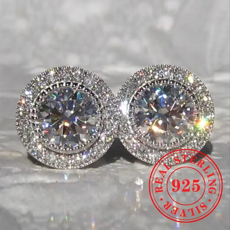 Huitan 925 Sterling Silver Shining White Cubic Zirconia Stud Earrings Luxury High Quality Jewelry Women Wedding Eternity Jewelry Streetsharks