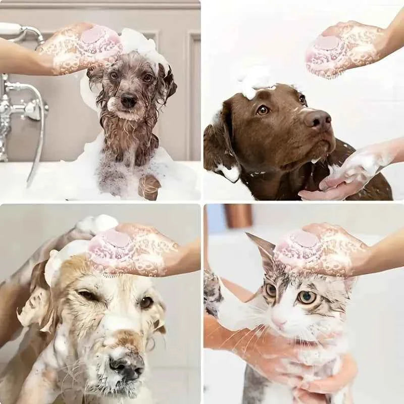 9×8×5.5cm (3.54×3.15×2.17in) Pet Shower Massage Brush - Gentle Silicone Shampoo Dispenser with Anti-Slip Handle luxecrown.co.uk