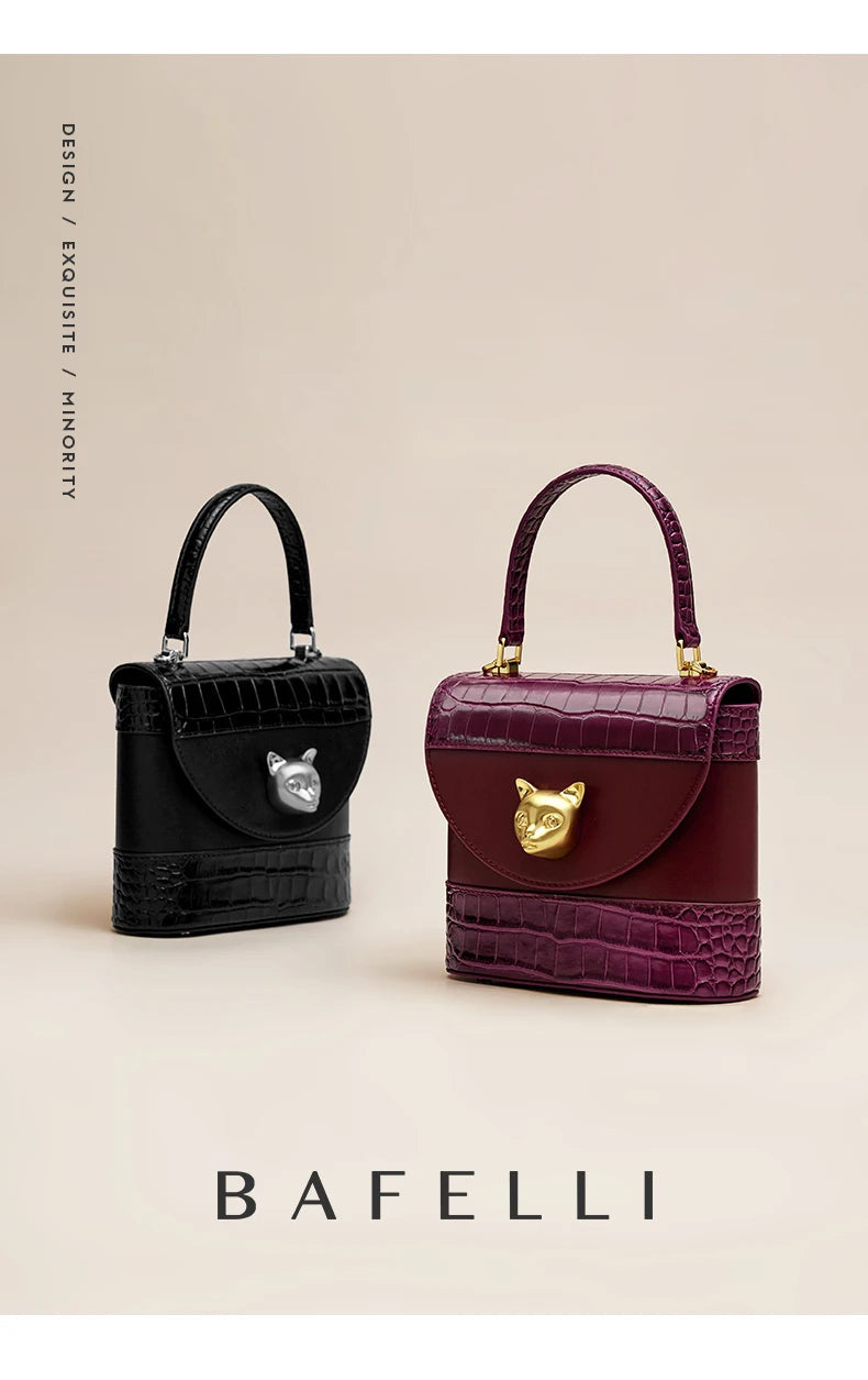 BAFELLI HANDBAG 2026 WOMEN'S NEW CROSSBODY LEATHER PURSE EVENING BAG CROCODILE GRAIN DESIGNER BUCKET CAT LUXURY BRAND FASHION luxecrown.co.uk