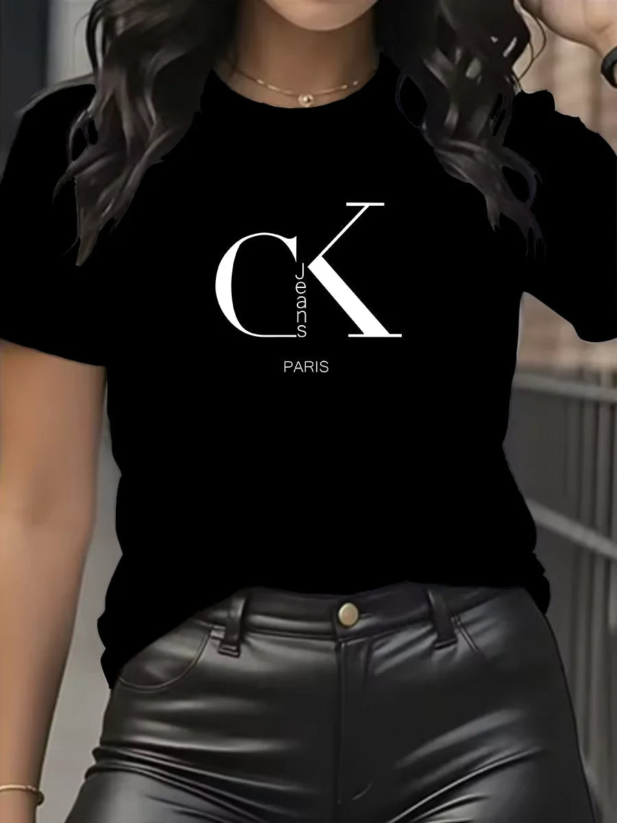 Summer luxury brand fashion cartoon letter print crew collar clothing short sleeve T-shirt trend women's summer Y2K top luxecrown.co.uk