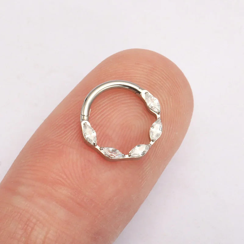G23 Titanium One Piece Marquise Gem Clicker Hinge Piercing 16G Helix Daith Earring Nose Rings Classic Simple Design Body Jewelry Streetsharks