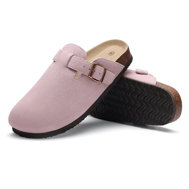 Kidmi Men's Suede Clogs Cork Footbed Clogs for Women Soft Leather Adjustable Buckle Slip-on Potato Shoes Sandals Beach Slippers luxecrown.co.uk