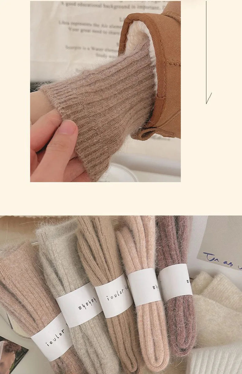 New Winter Socks Women Cashmere Wool Thicken Warm Women Socks Sox Japanese Fashion Harajuku Solid Color Thermal Long Socks