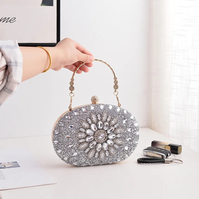Gold Round Bag Luxury Brand Rhinestone Clutch Bags for Women 2024 Crystals Party Purses Diamond Designer Crossbody Handbags Streetsharks