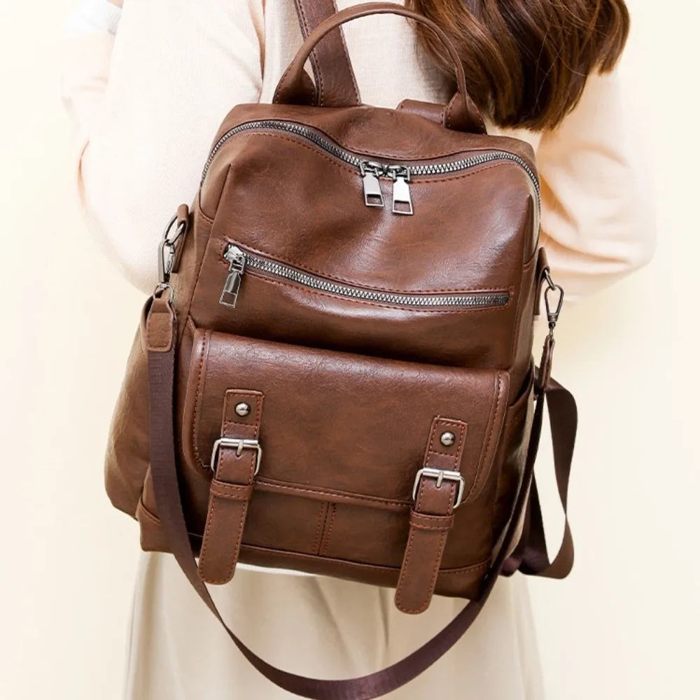 PU Peather Student Backpack Multifunctional Large Capacity Student School Bag Soft Crossboby Mommy Shoulder Bag Daily Outings luxecrown.co.uk