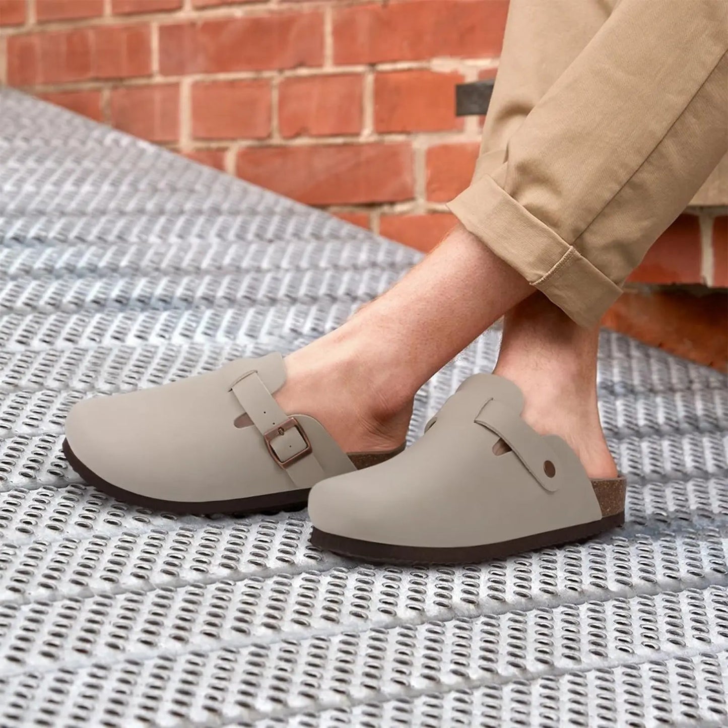 Kidmi Men's Suede Clogs Cork Footbed Clogs for Women Soft Leather Adjustable Buckle Slip-on Potato Shoes Sandals Beach Slippers luxecrown.co.uk