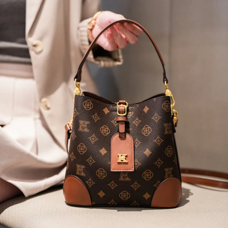 High-End Large Capacity Bucket Bag Women's Fashion Luxury Retro Floral Print Single Shoulder Bag Vintage Style PU Material luxecrown.co.uk