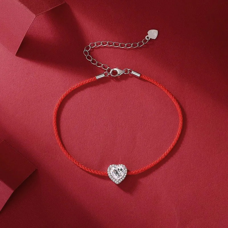 L12849 Lefei Fashion Luxury Trendy Classic Moissanite 1Ct Red Lucky Heart Bracelet Women S925 Sterling Silver Party Jewelry Gift Streetsharks