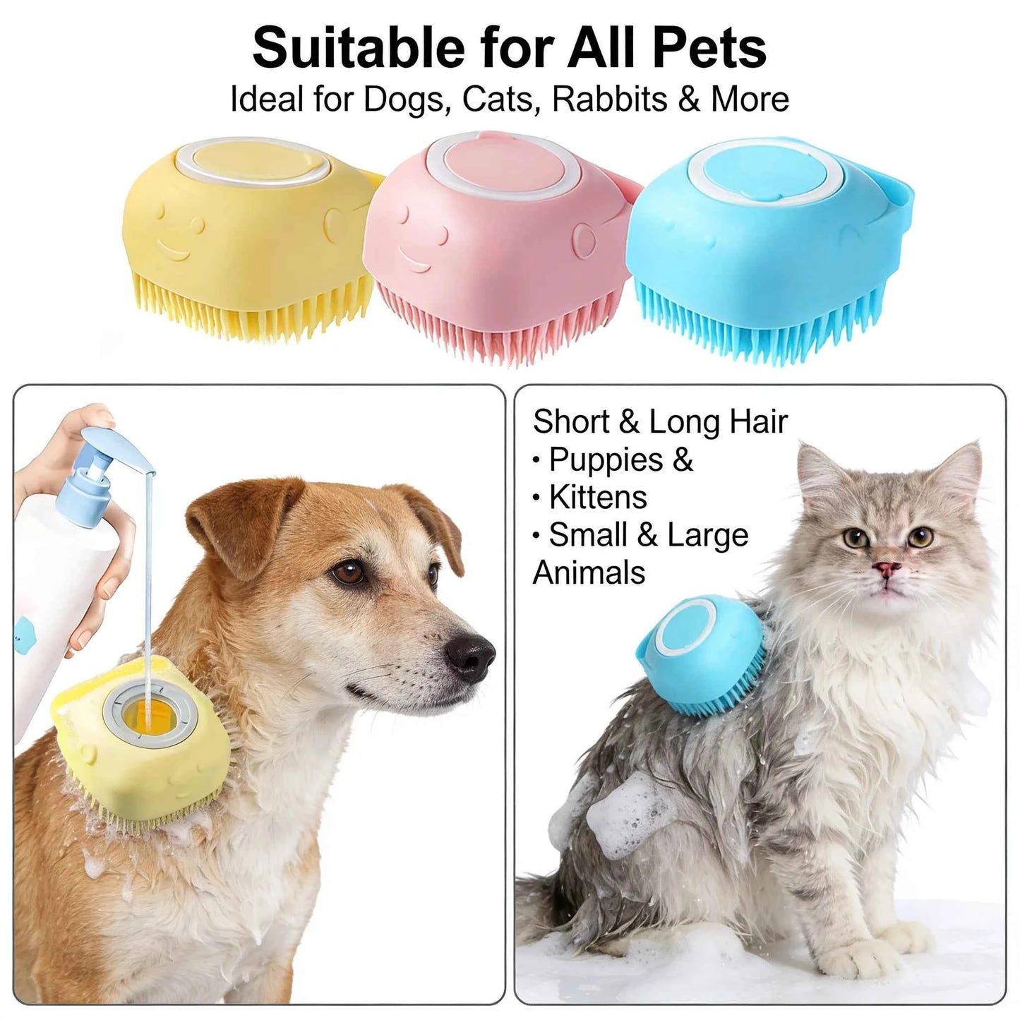 2-In-1 Pet Bath & Massage Brush With Shampoo Storage Silicone Dog Cat Grooming Tool For Puppy Kitten Sensitive Skin luxecrown.co.uk