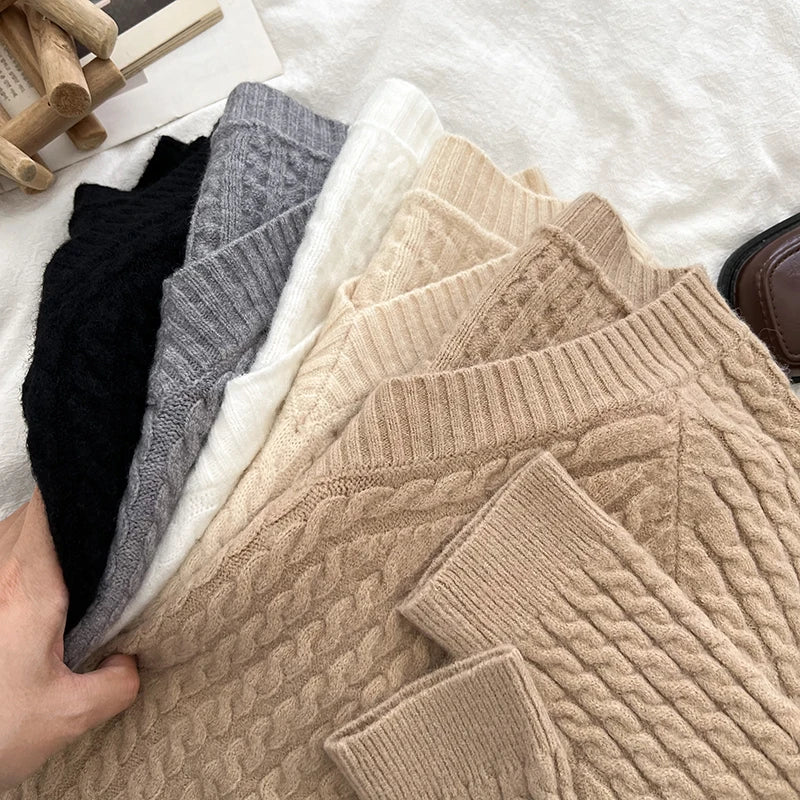 2026 New Autumn Winter Women V-neck Long Sleeve Knitted Sweaters Twist Striped Loose Solid Color Short Pullover Tops