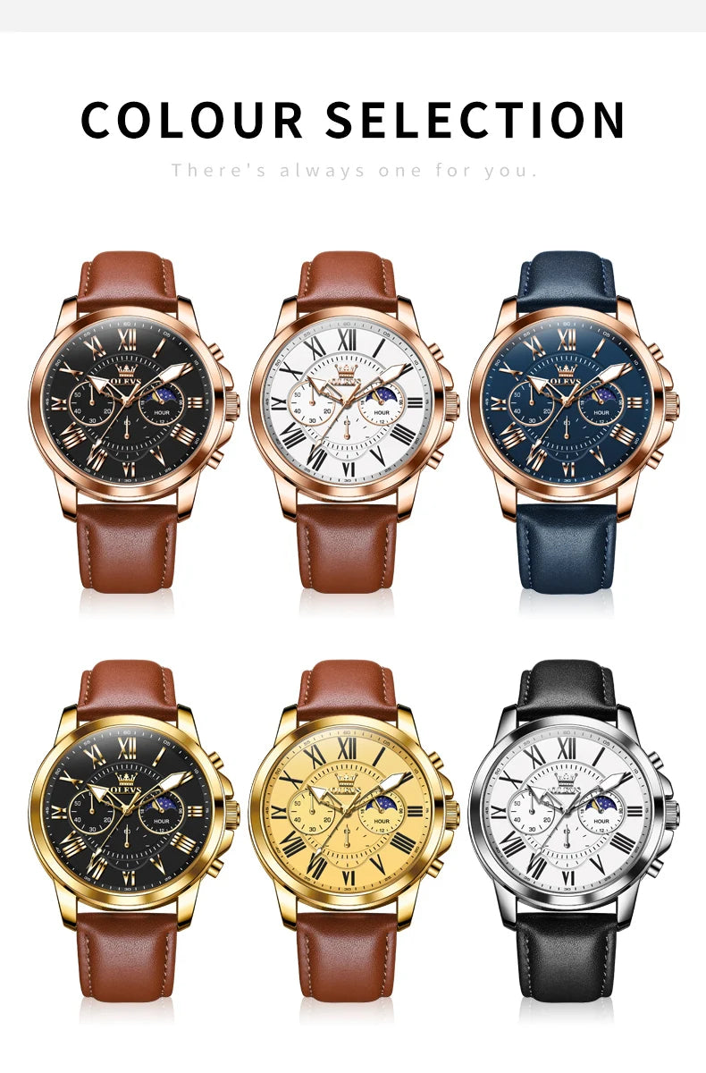 OLEVS 3632 Men Watch Elegant Luxury Sport Quartz Watch Scale Waterproof Luminous Automatic Date Moon Belt Watch Gifts Original luxecrown.co.uk