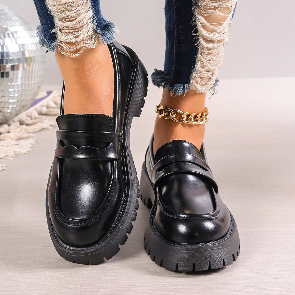 Casual Platform Loafers Woman 2024 British Style Black Brown PU Leather Shoes for Women Comfort Slip On Flats Plus Size luxecrown.co.uk